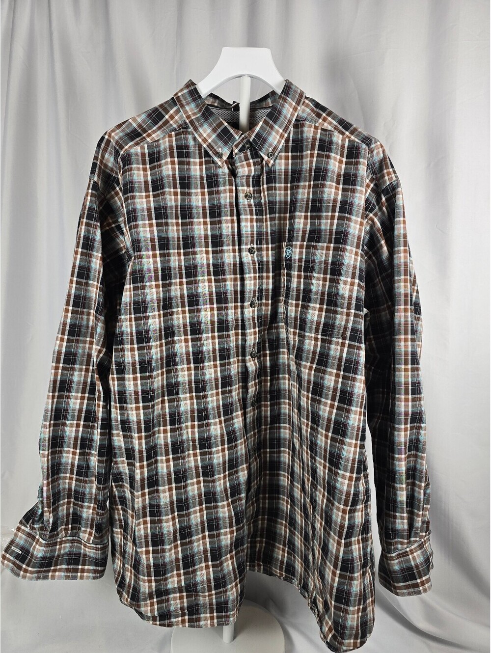 Ariat Pro Series Men's XXL Plaid Button-Up Shirt in Brown and Black